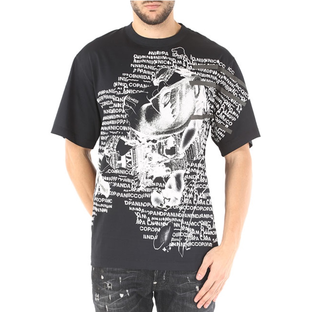Nicopanda Graphic Letters and Drawing Black and White Tee Shirt XL